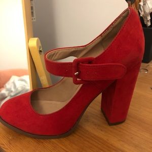 Red Suede MaryJane pumps